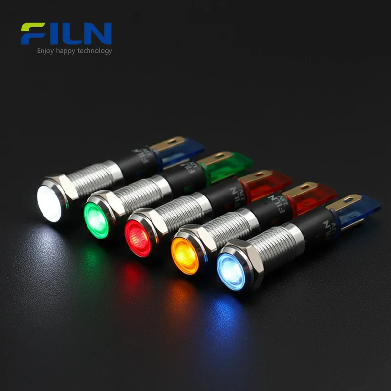 24V Indicator Light 8mm Metal Flat Head IP67 for Industrial Panels FILN