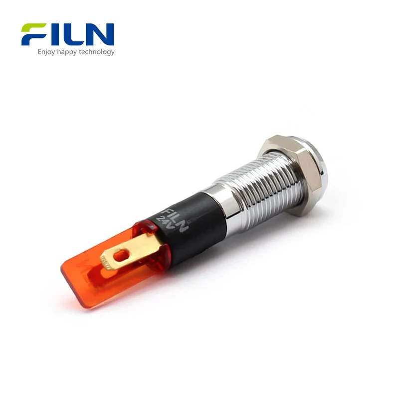 24V Indicator Light 8mm Metal Flat Head IP67 for Industrial Panels FILN
