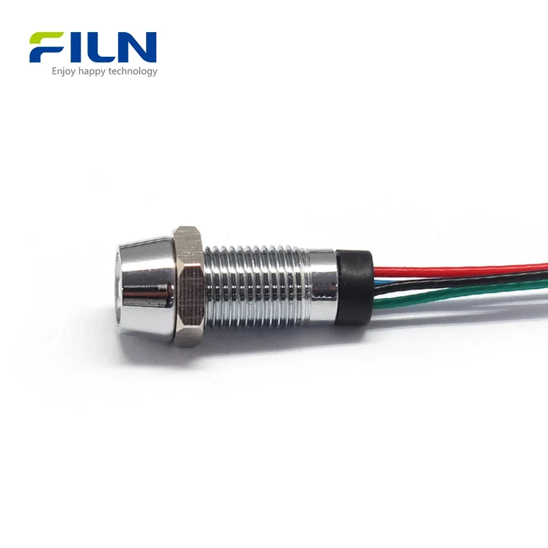 RGB LED Indicator Light 8mm IP67 Waterproof Concave Metal Pilot Lamp FILN