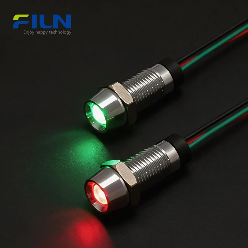 8MM Pre-wired Dual Color LED Pilot Light IP67 for CNC Panels FILN