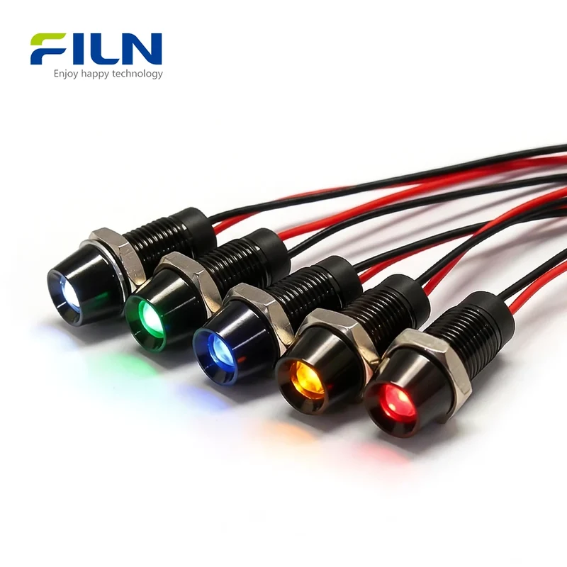 12V Panel Indicator Light 8MM 12-24V IP65 Waterproof Panel Mount FILN