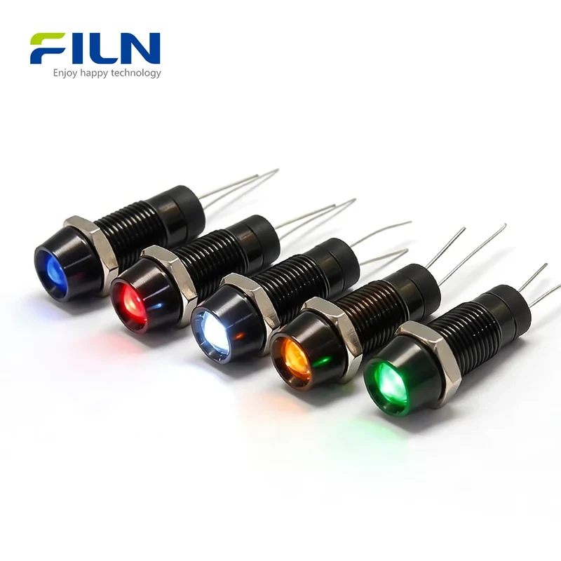 Red Light Indicator 3-380V 8mm Metal Recessed Pin Waterproof Panel Mount FILN