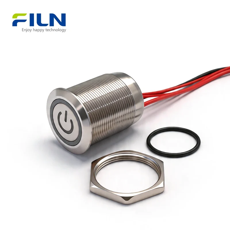 25mm Metal Push Button Illuminated Switch 4-Pin Pre-wired 12V-220V LED Light FILN