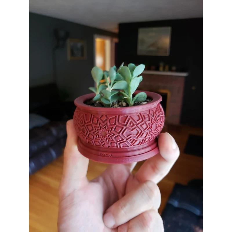Cache-pot pour herbes avec motif géométrique et soucoupe