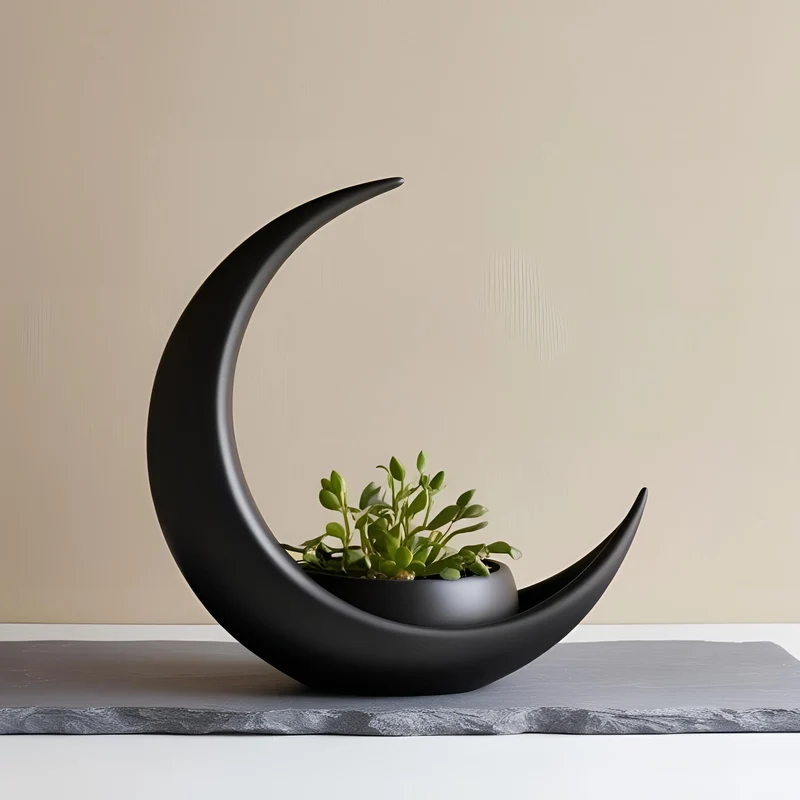 Demi-lune décorative avec pot de fleurs elliptique