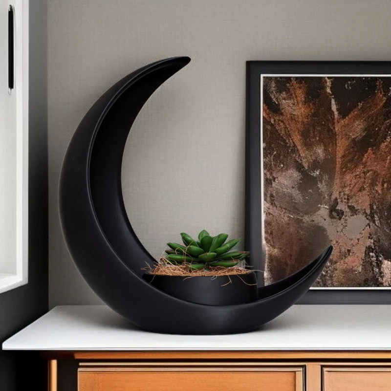 Demi-lune décorative avec pot de fleurs elliptique