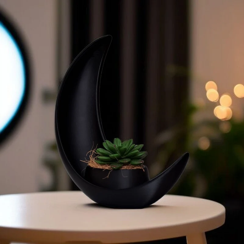 Demi-lune décorative avec pot de fleurs elliptique