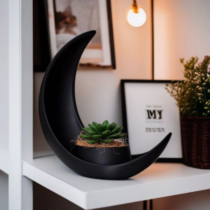 Demi-lune décorative avec pot de fleurs elliptique