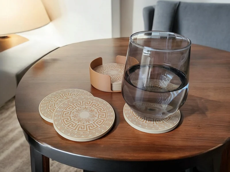 Sous-verres en verre au design grec avec support pratique