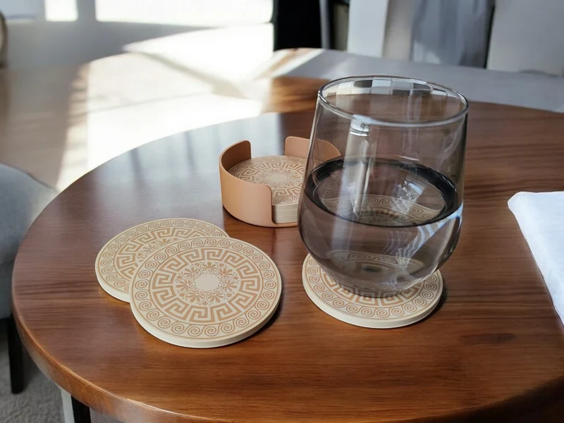 Sous-verres en verre au design grec avec support pratique
