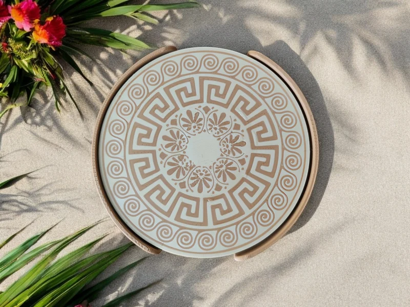 Sous-verres en verre au design grec avec support pratique