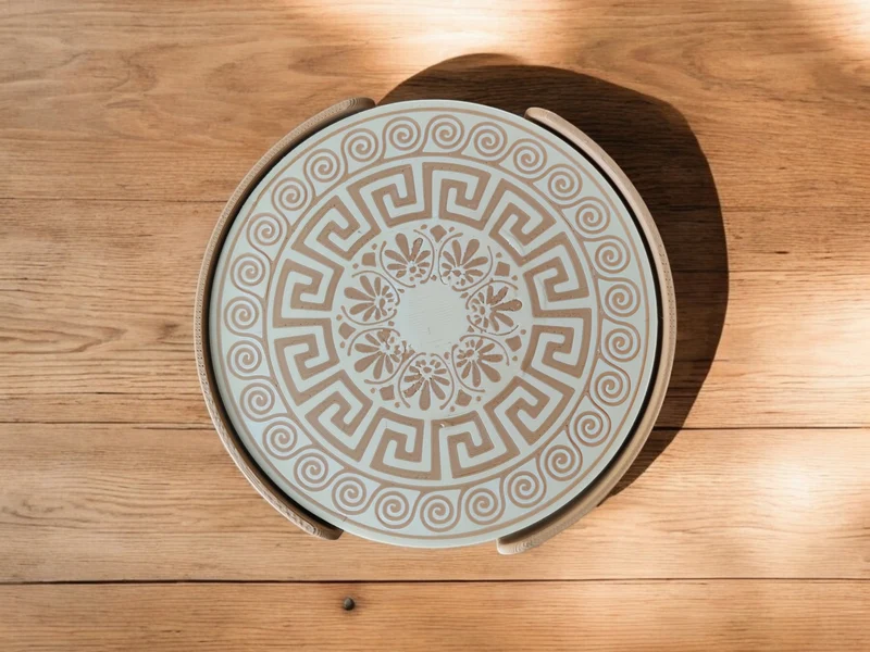 Sous-verres en verre au design grec avec support pratique