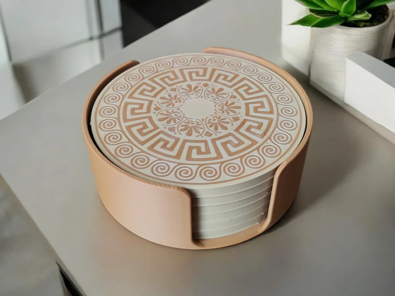 Sous-verres en verre au design grec avec support pratique