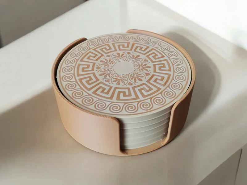 Sous-verres en verre au design grec avec support pratique