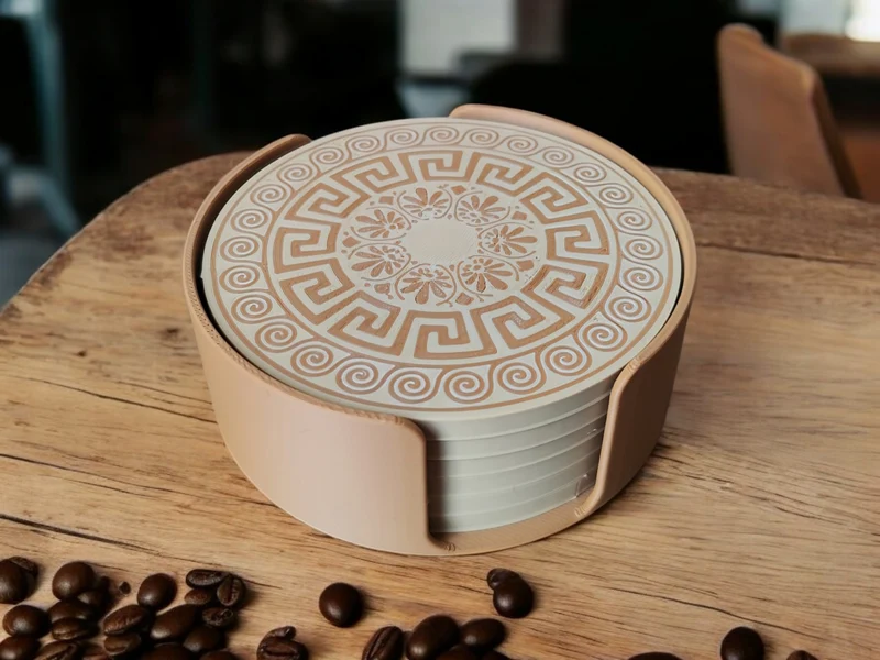 Sous-verres en verre au design grec avec support pratique