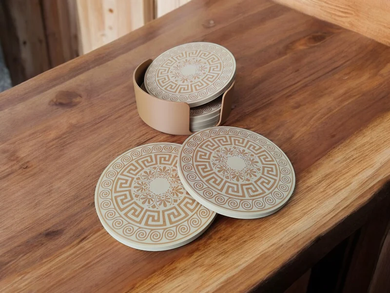 Sous-verres en verre au design grec avec support pratique