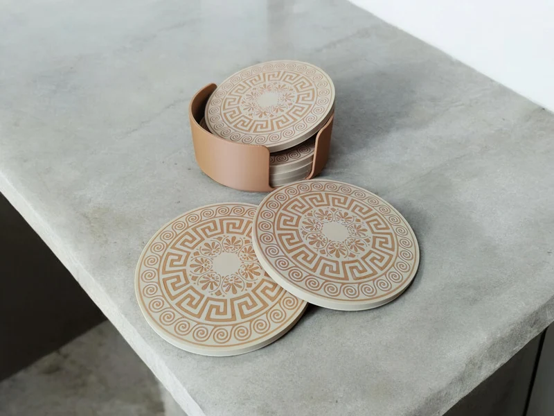Sous-verres en verre au design grec avec support pratique