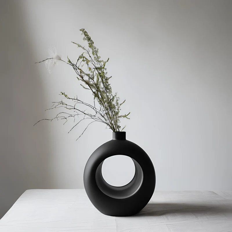 Vase nordique moderne avec design en anneau circulaire