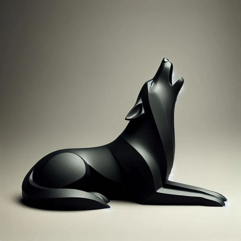 Sculpture minimaliste de loup hurlant couché