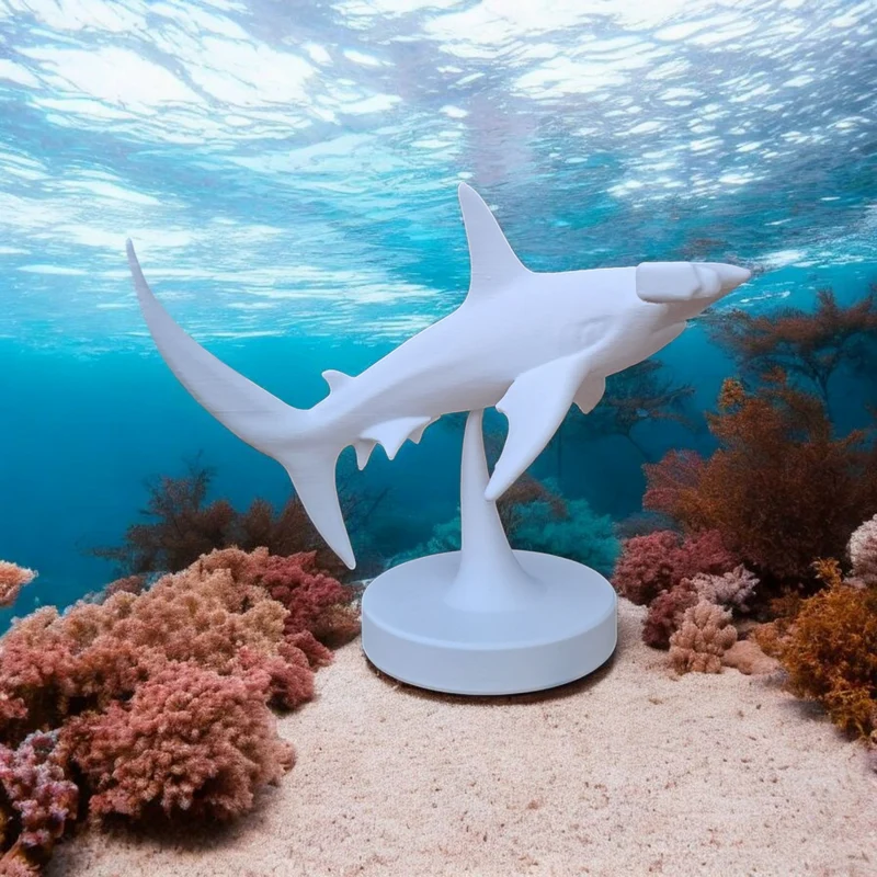 Sculpture détaillée d'un requin-marteau nageant