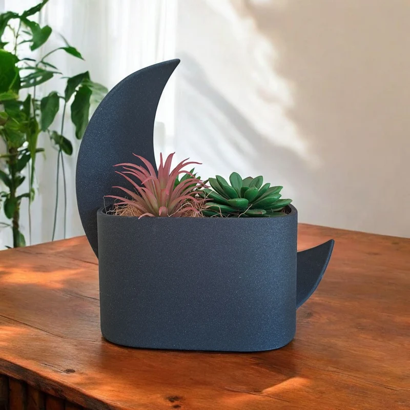 Pot en demi-lune décoratif et vase assorti
