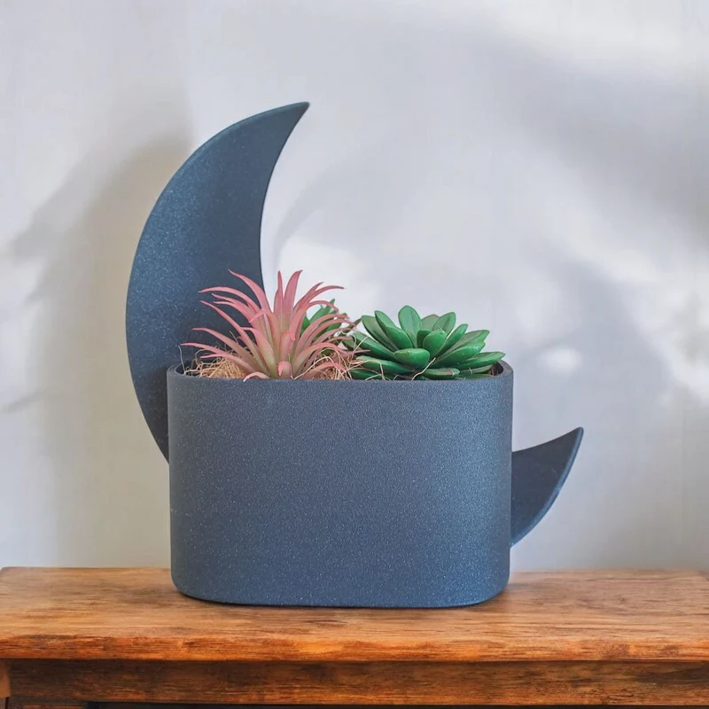 Pot en demi-lune décoratif et vase assorti