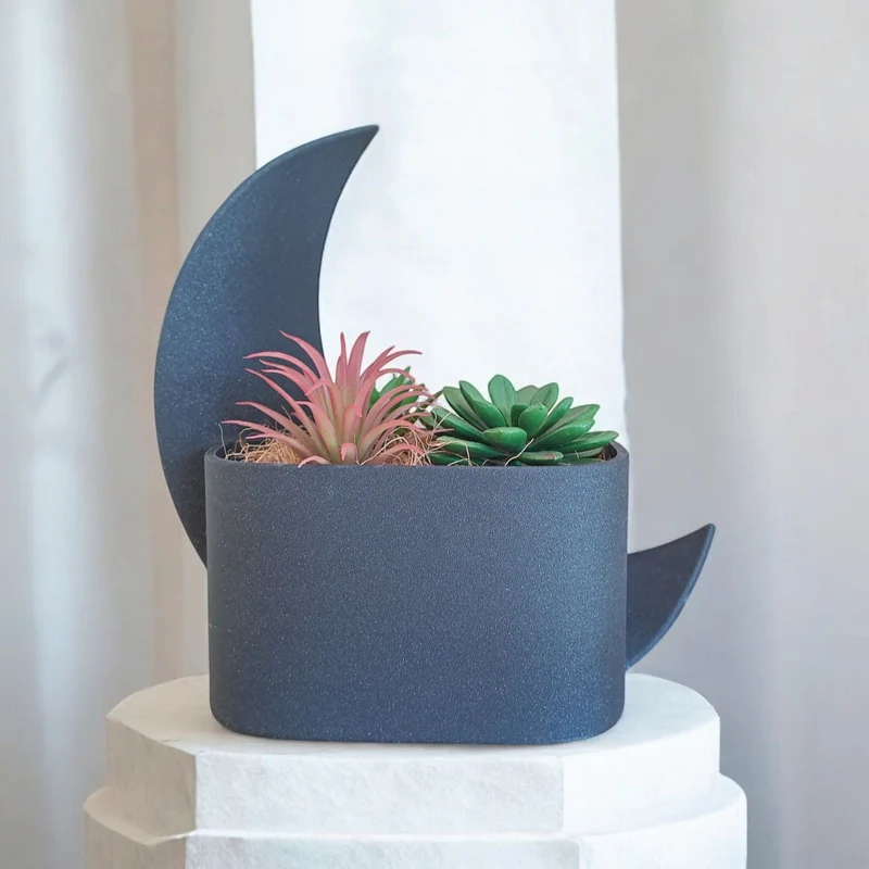 Pot en demi-lune décoratif et vase assorti