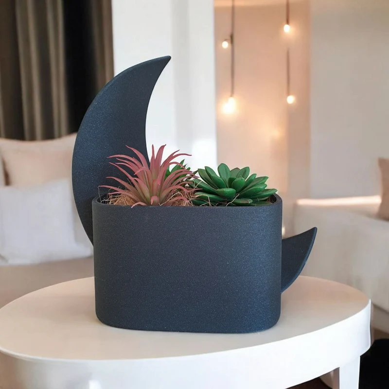 Pot en demi-lune décoratif et vase assorti