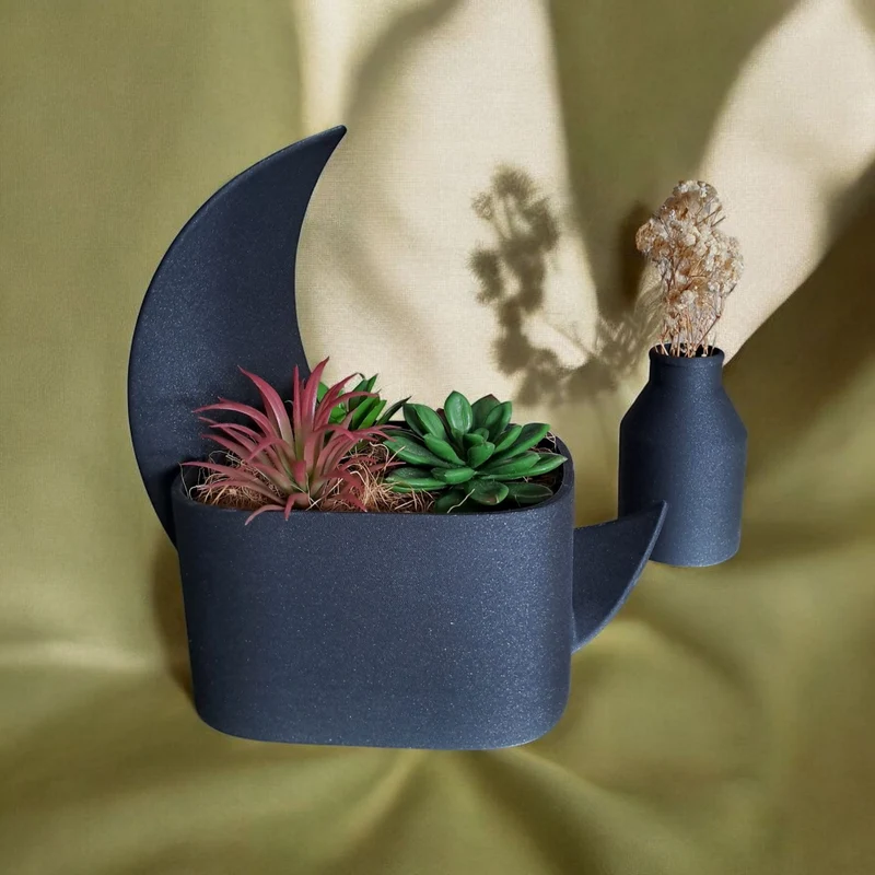 Pot en demi-lune décoratif et vase assorti