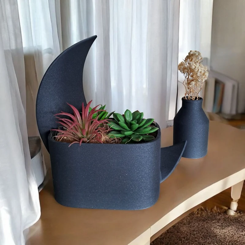 Pot en demi-lune décoratif et vase assorti