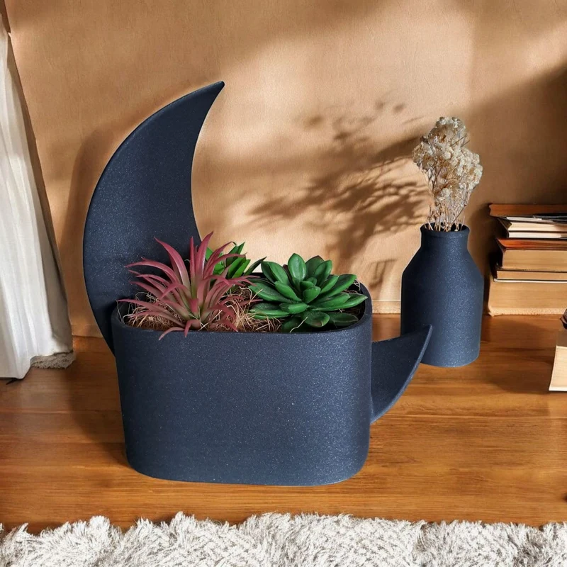 Pot en demi-lune décoratif et vase assorti