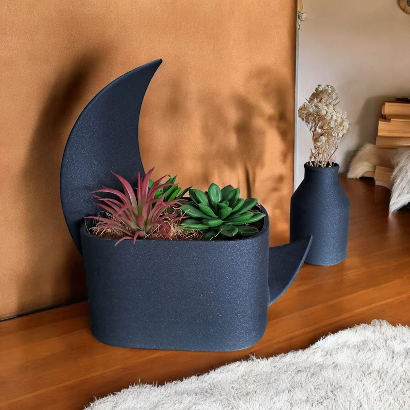 Pot en demi-lune décoratif et vase assorti