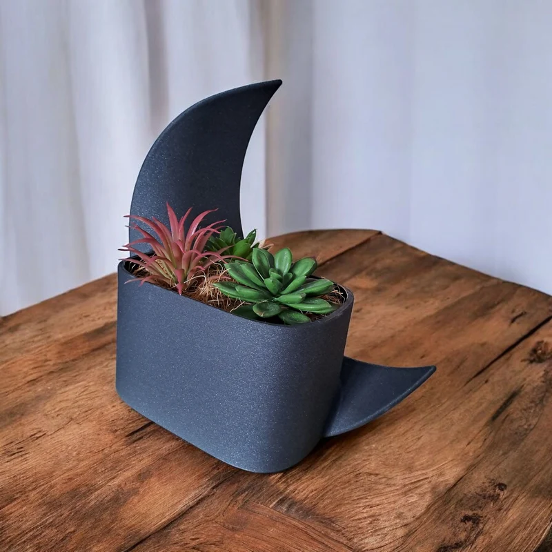 Pot en demi-lune décoratif et vase assorti