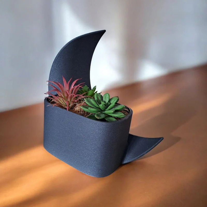 Pot en demi-lune décoratif et vase assorti