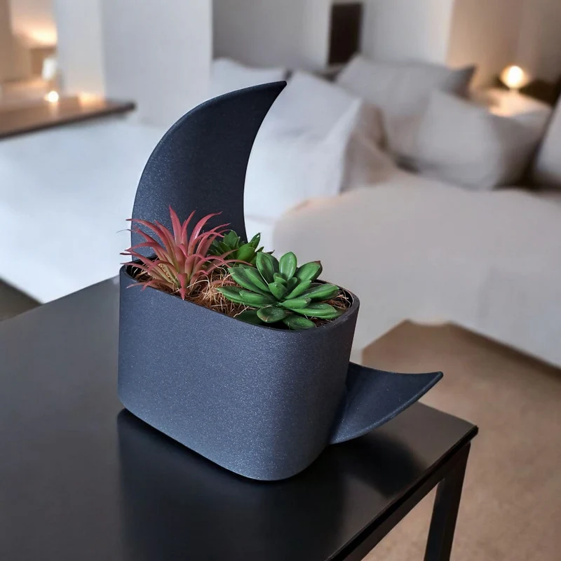 Pot en demi-lune décoratif et vase assorti