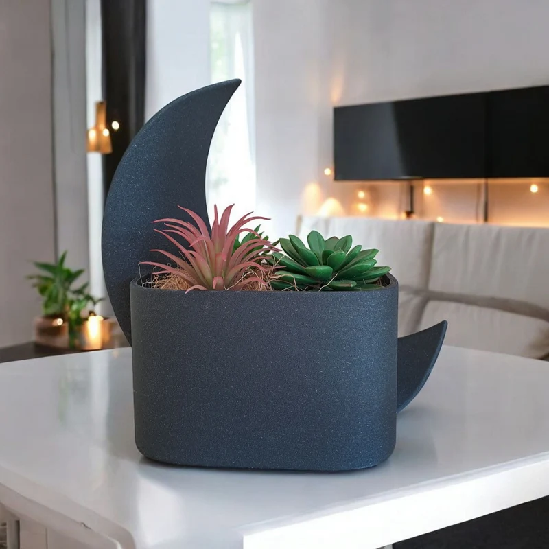 Pot en demi-lune décoratif et vase assorti