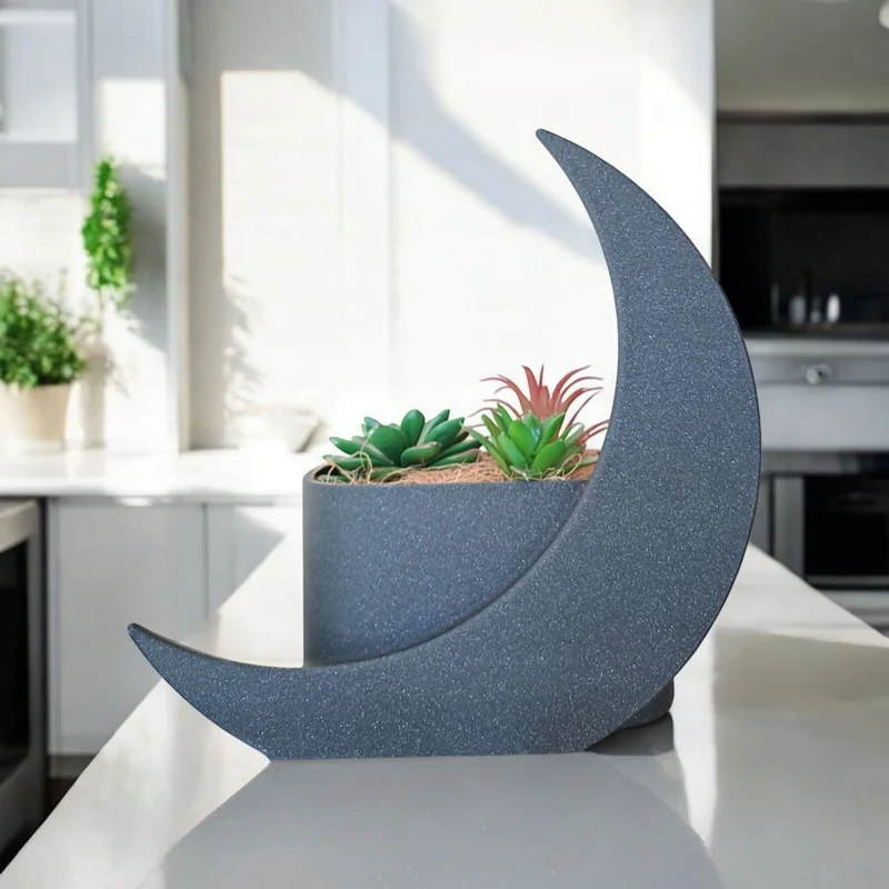Pot en demi-lune décoratif et vase assorti