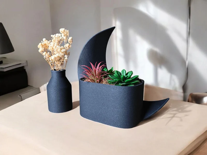 Pot en demi-lune décoratif et vase assorti