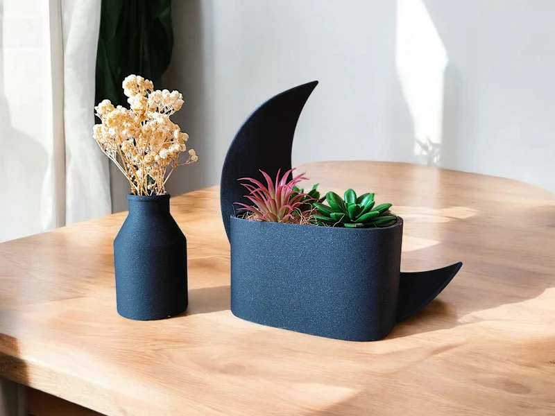 Pot en demi-lune décoratif et vase assorti