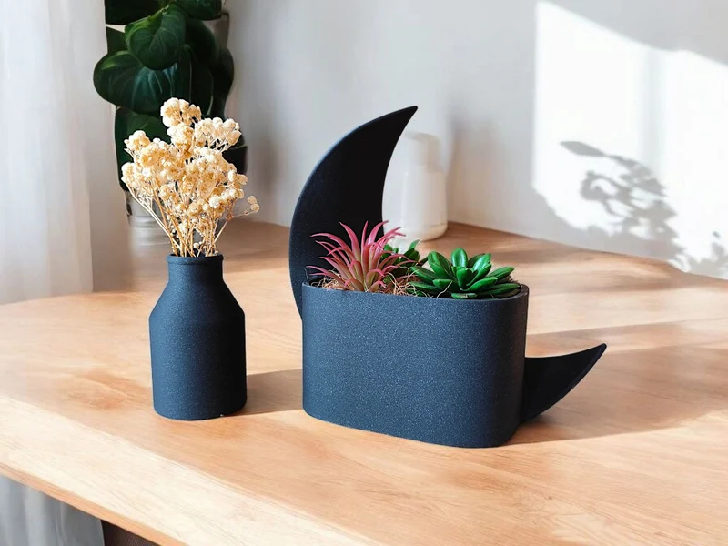 Pot en demi-lune décoratif et vase assorti