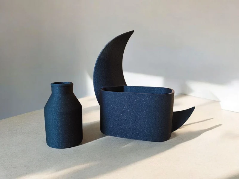 Pot en demi-lune décoratif et vase assorti