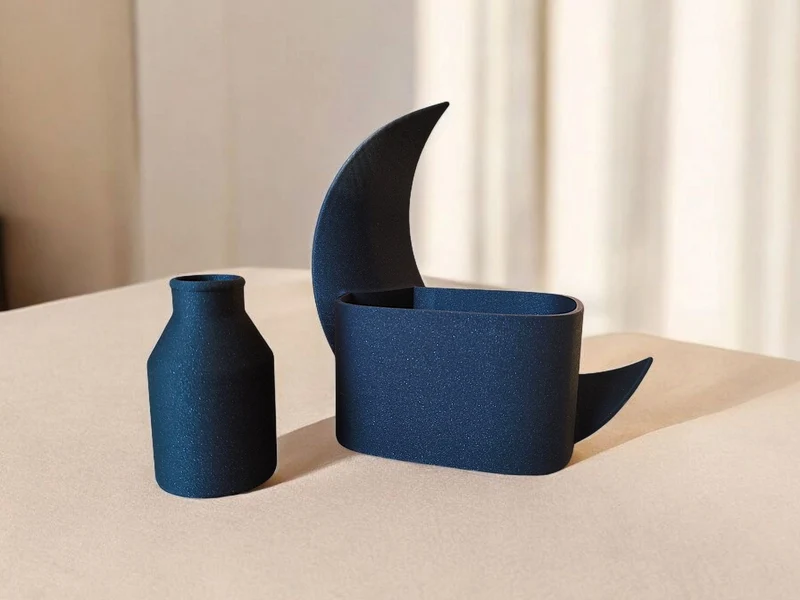 Pot en demi-lune décoratif et vase assorti