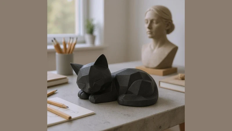 Mignon chat endormi en design Low-Poly