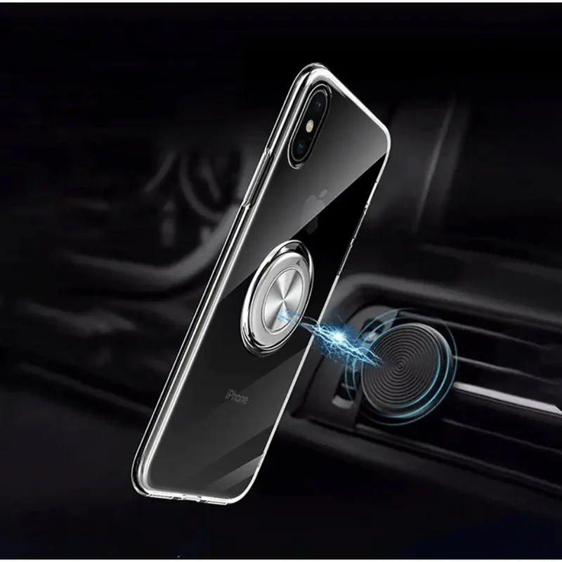 Étui de téléphone transparent à anneau magnétique pour iPhone