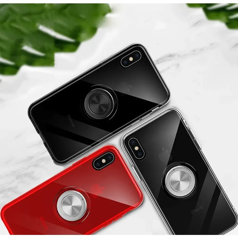 Étui de téléphone transparent à anneau magnétique pour iPhone