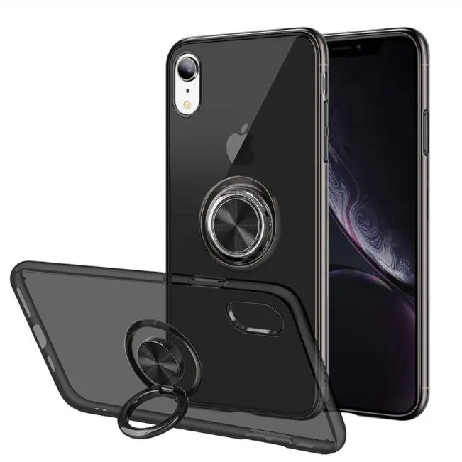 Étui de téléphone transparent à anneau magnétique pour iPhone