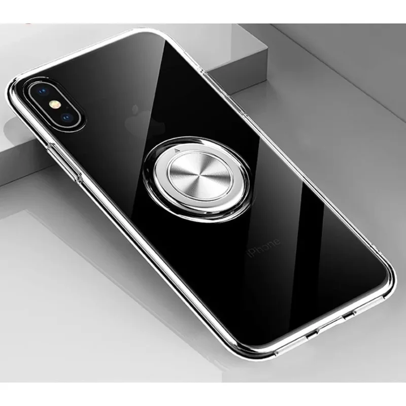 Étui de téléphone transparent à anneau magnétique pour iPhone