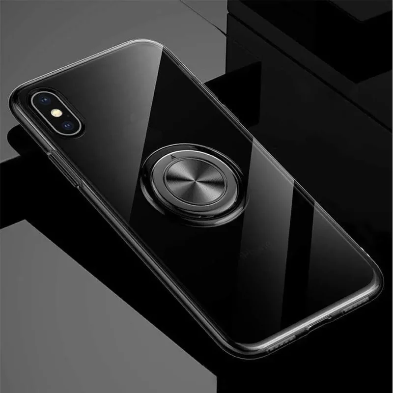 Étui de téléphone transparent à anneau magnétique pour iPhone