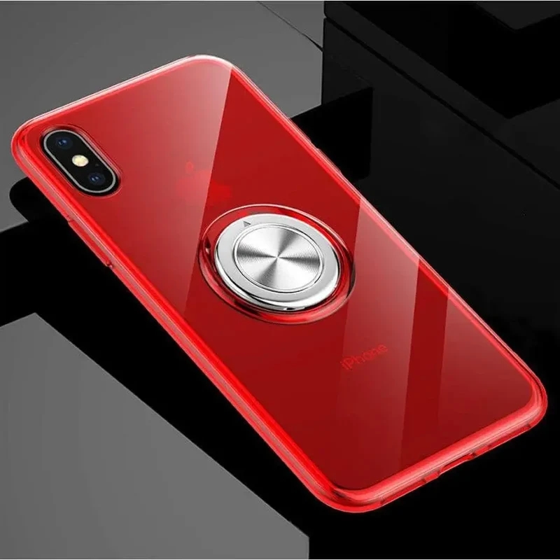 Étui de téléphone transparent à anneau magnétique pour iPhone