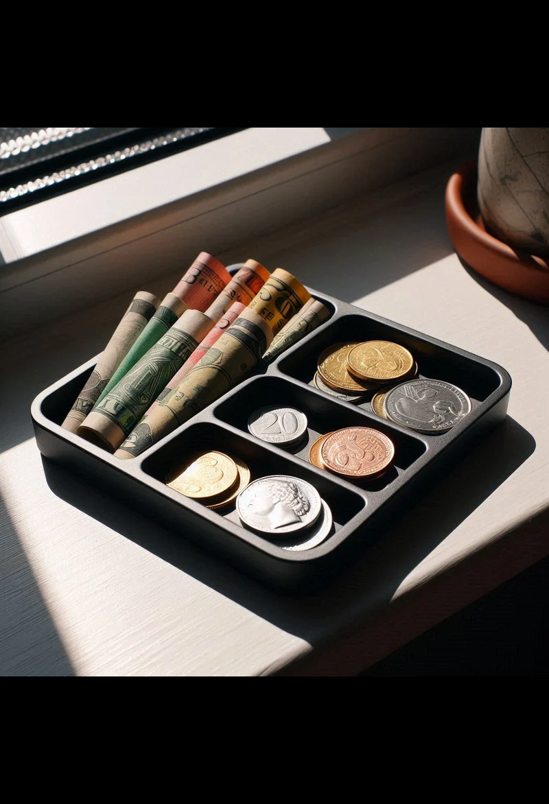 Bac de rangement pratique pour pièces et billets